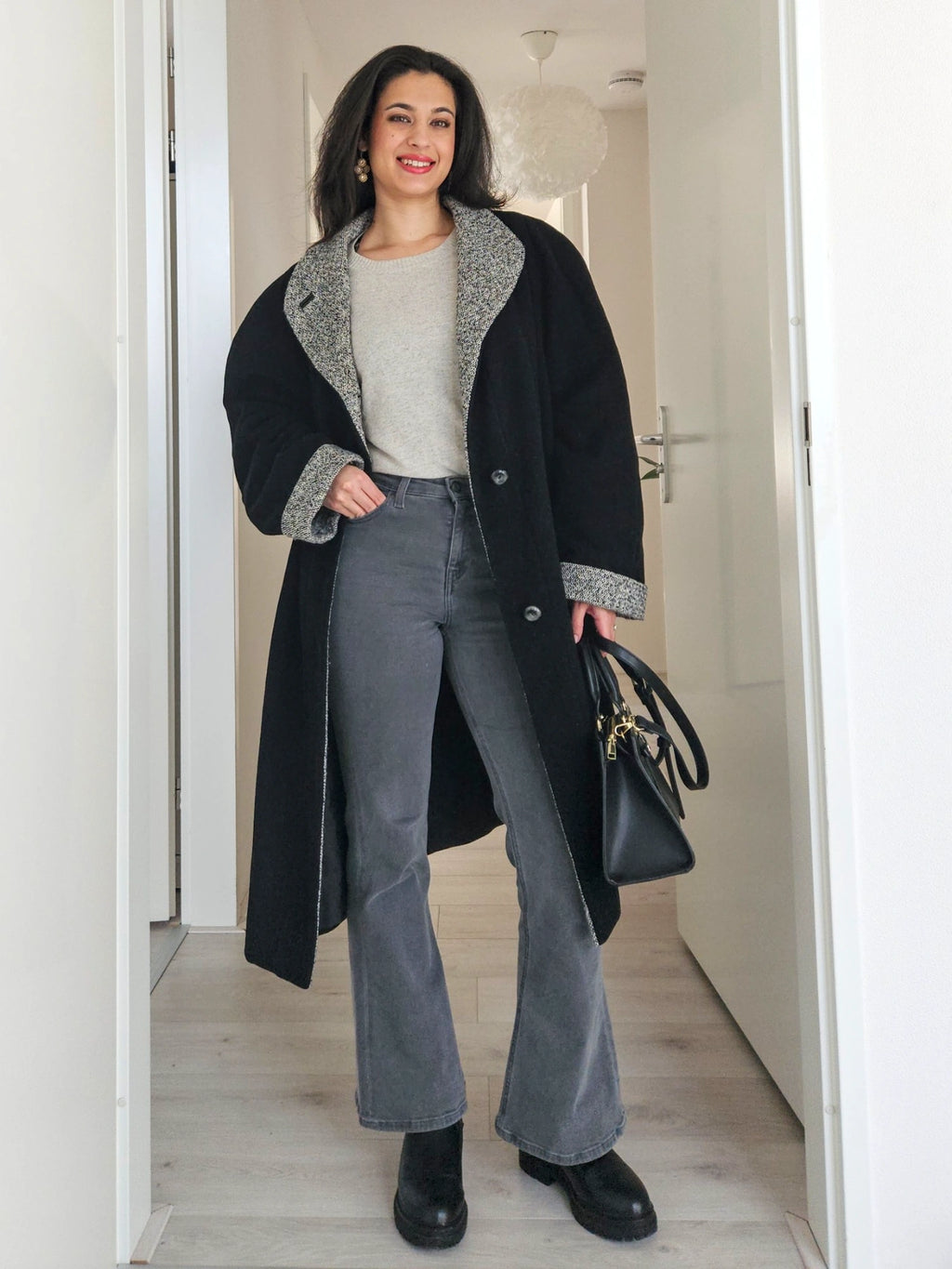 Wool vintage coat with hood | XL