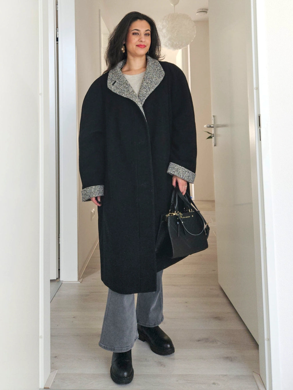 Wool vintage coat with hood | XL