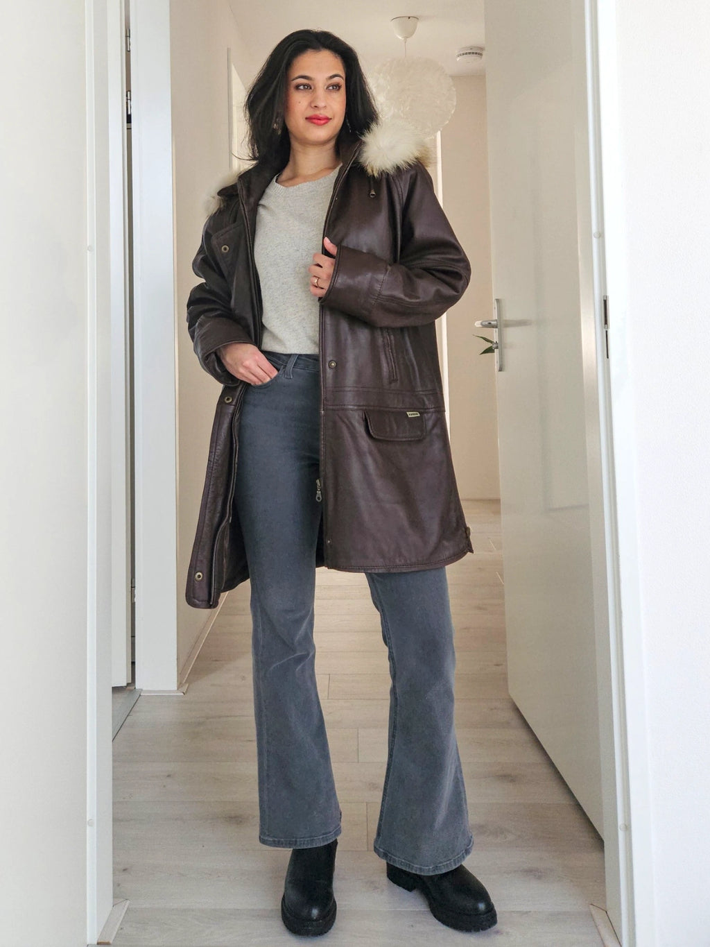 Wool vintage coat with hood | XL