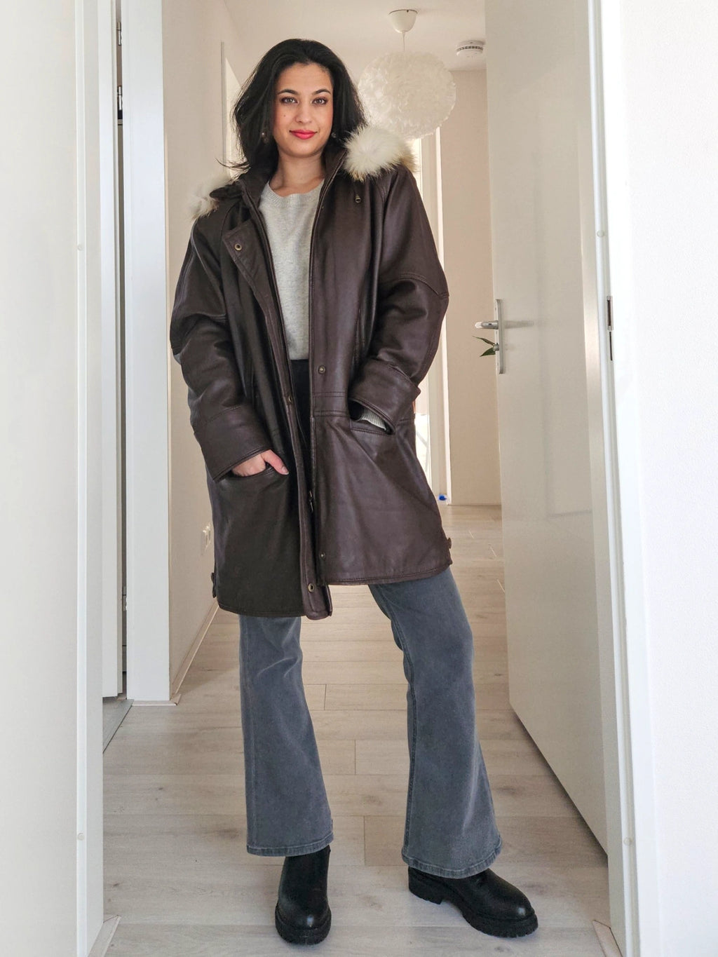 Wool vintage coat with hood | XL