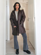 Wool vintage coat with hood | XL