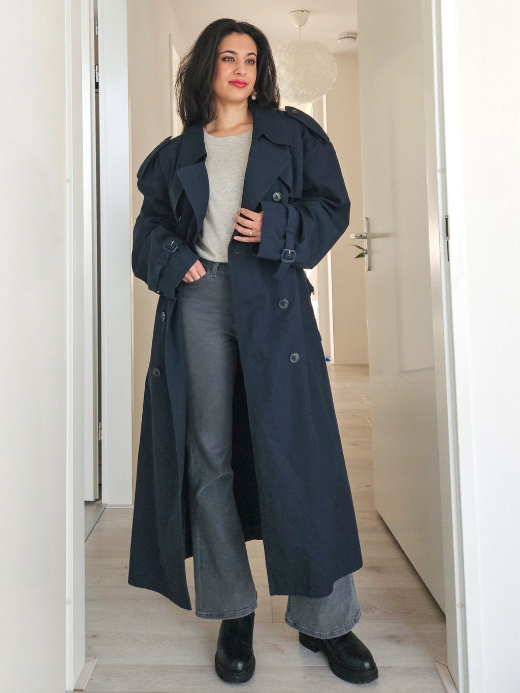 Wool vintage coat with hood | XL