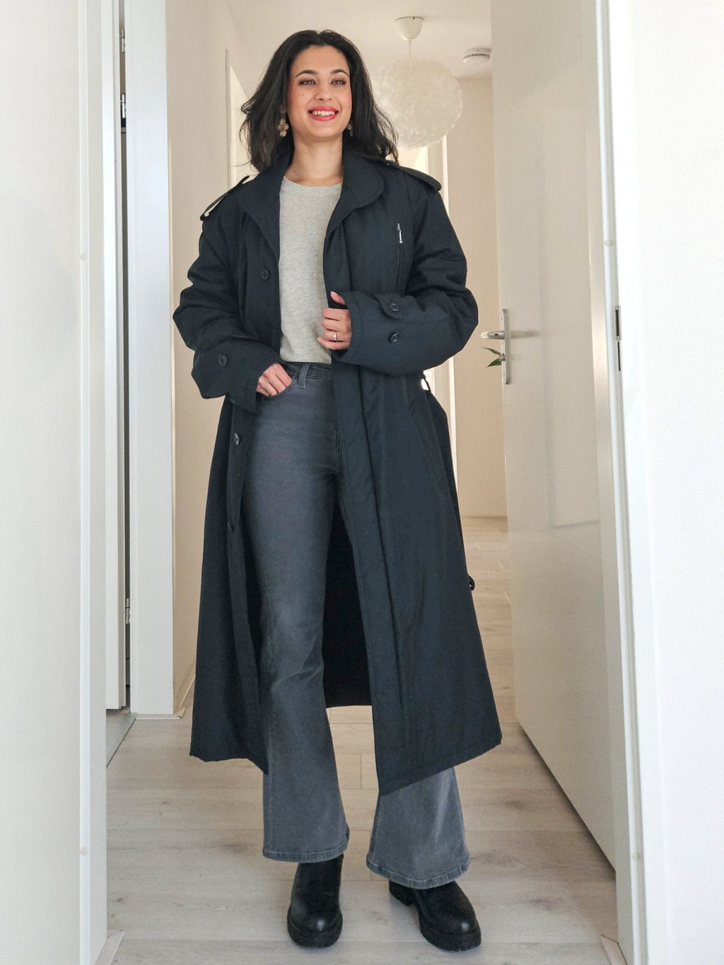 Wool vintage coat with hood | XL