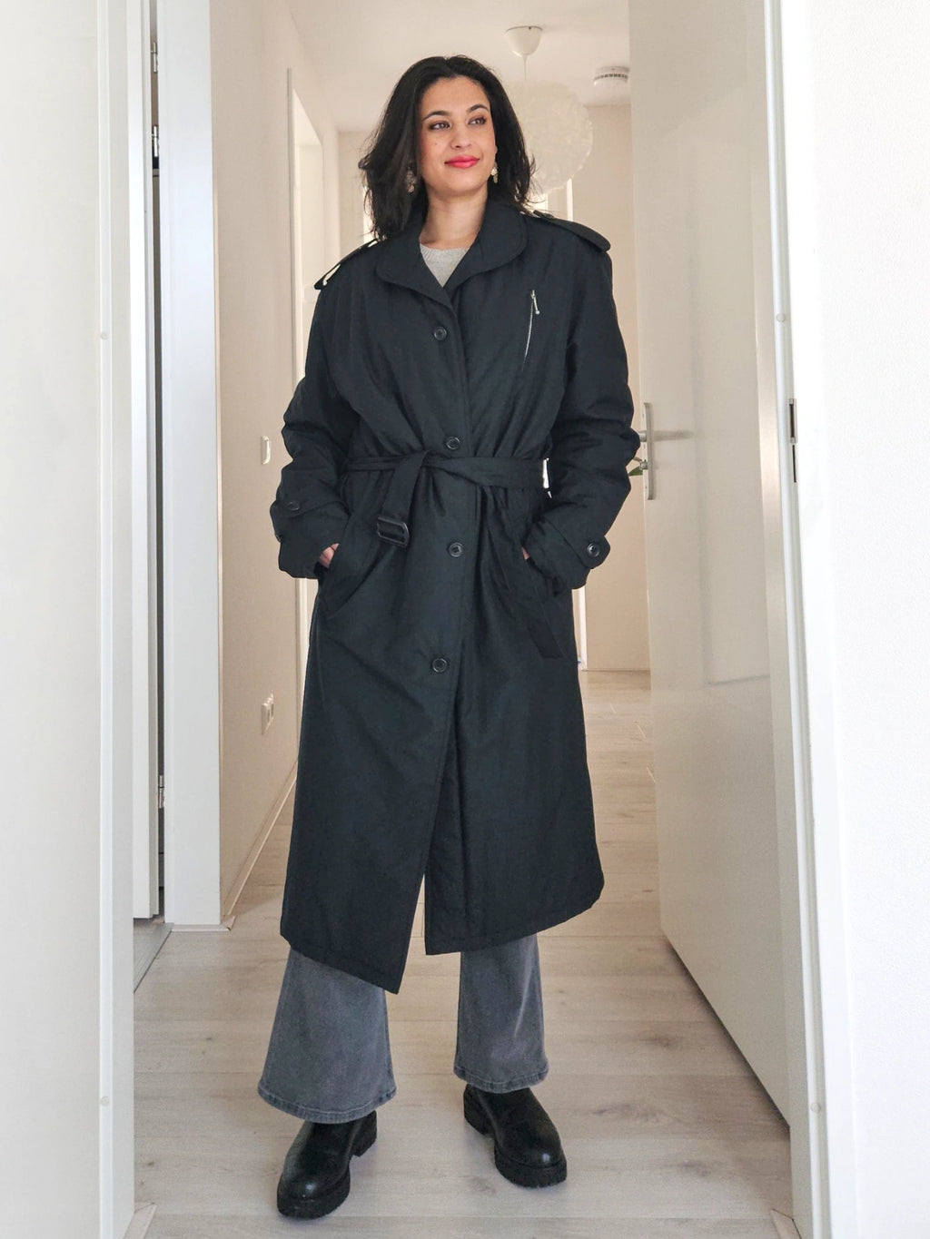 Wool vintage coat with hood | XL