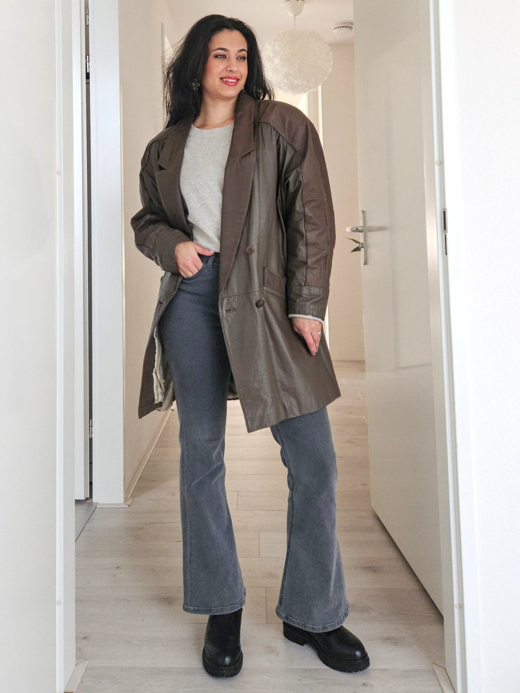Wool vintage coat with hood | XL
