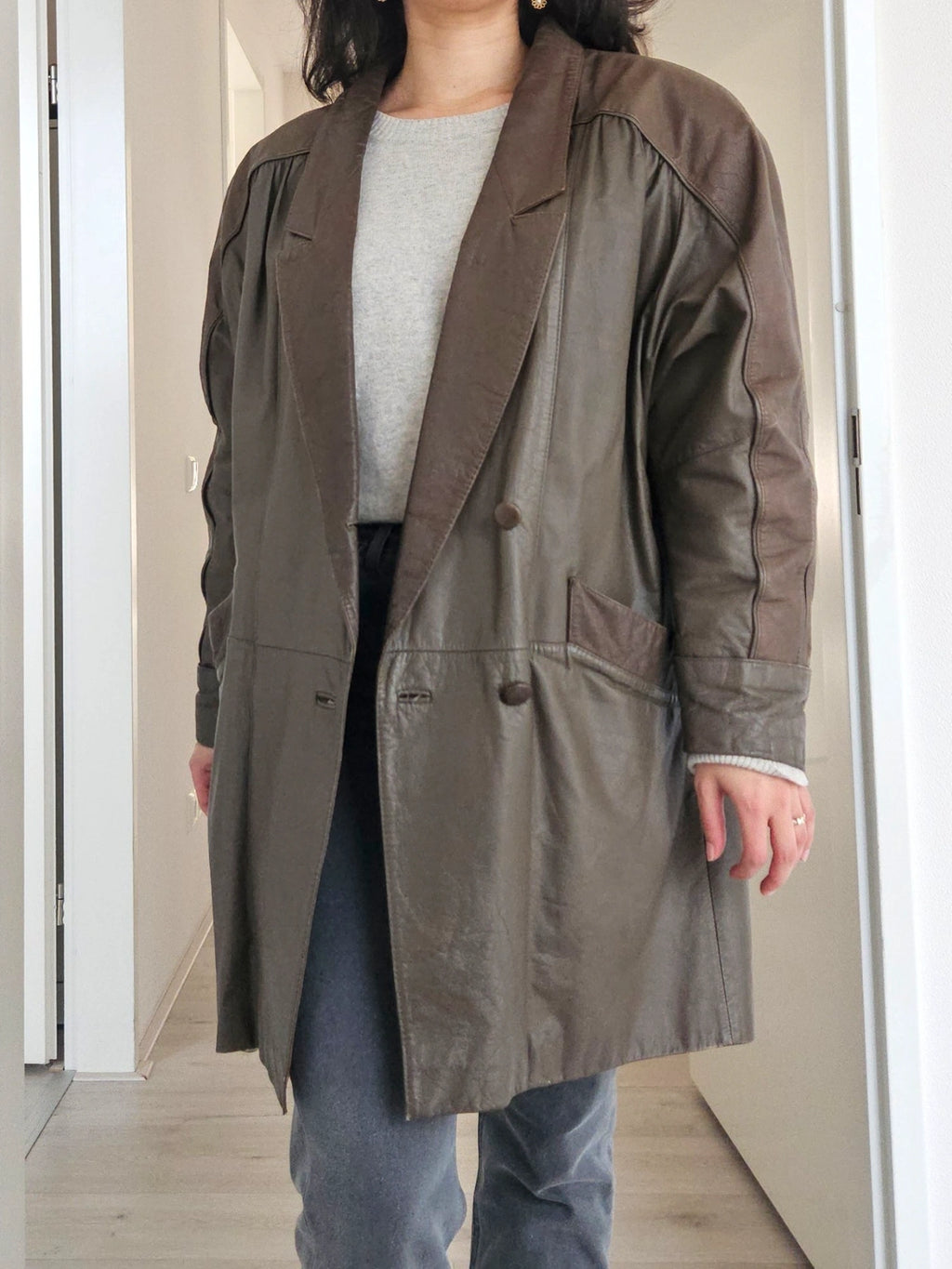 Wool vintage coat with hood | XL