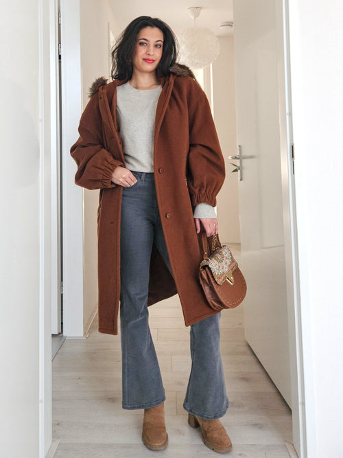 Wool vintage coat with hood | XL