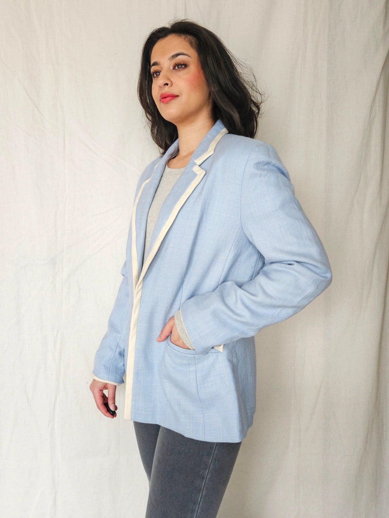Elara - light blue blazer, silk & wool | M