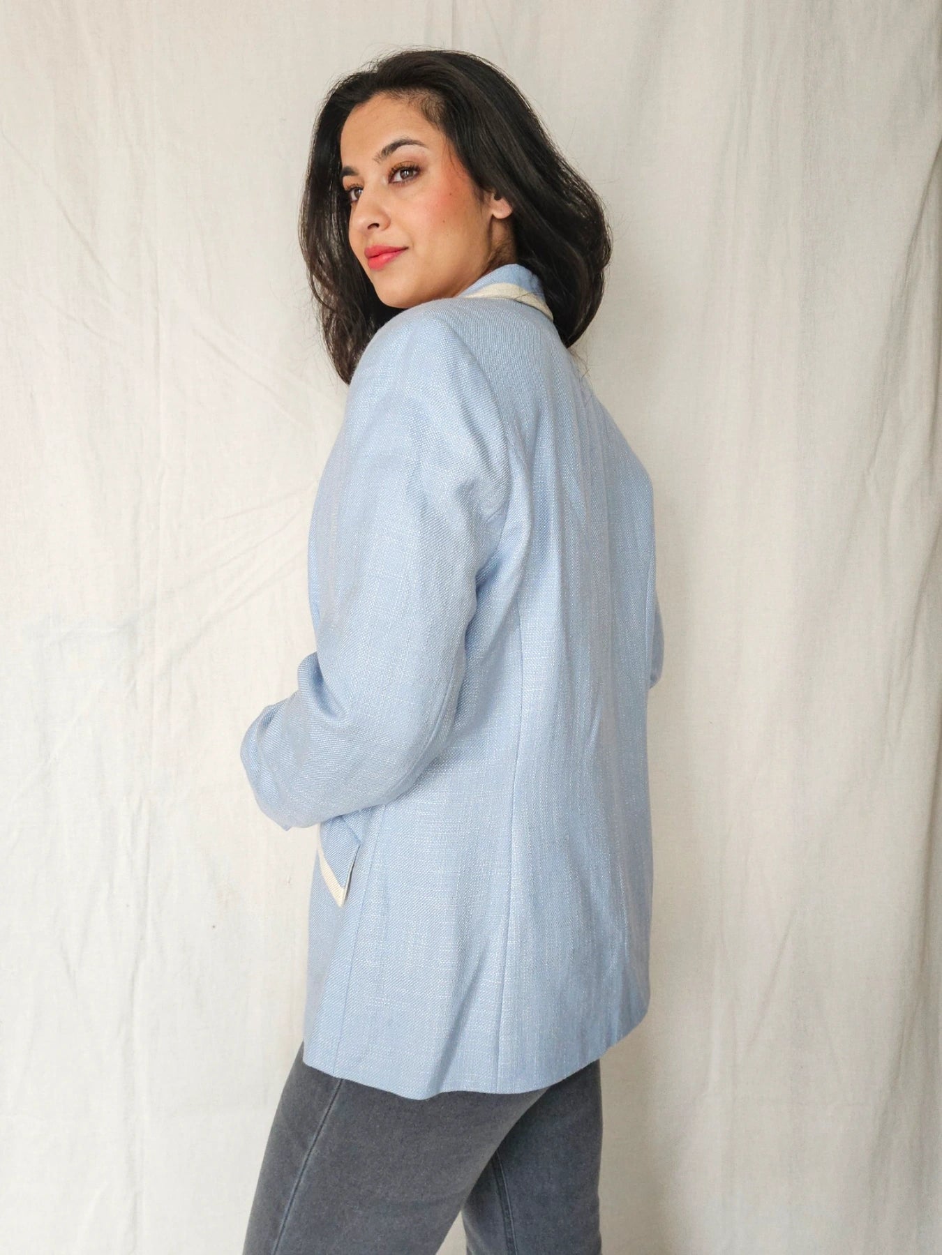 Elara - light blue blazer, silk & wool | M