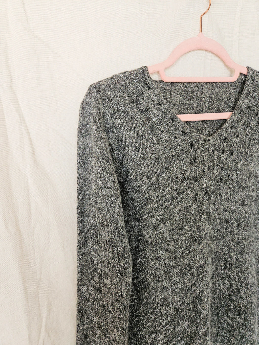 Esmé - V-hals vintage trui, wol & mohair | S