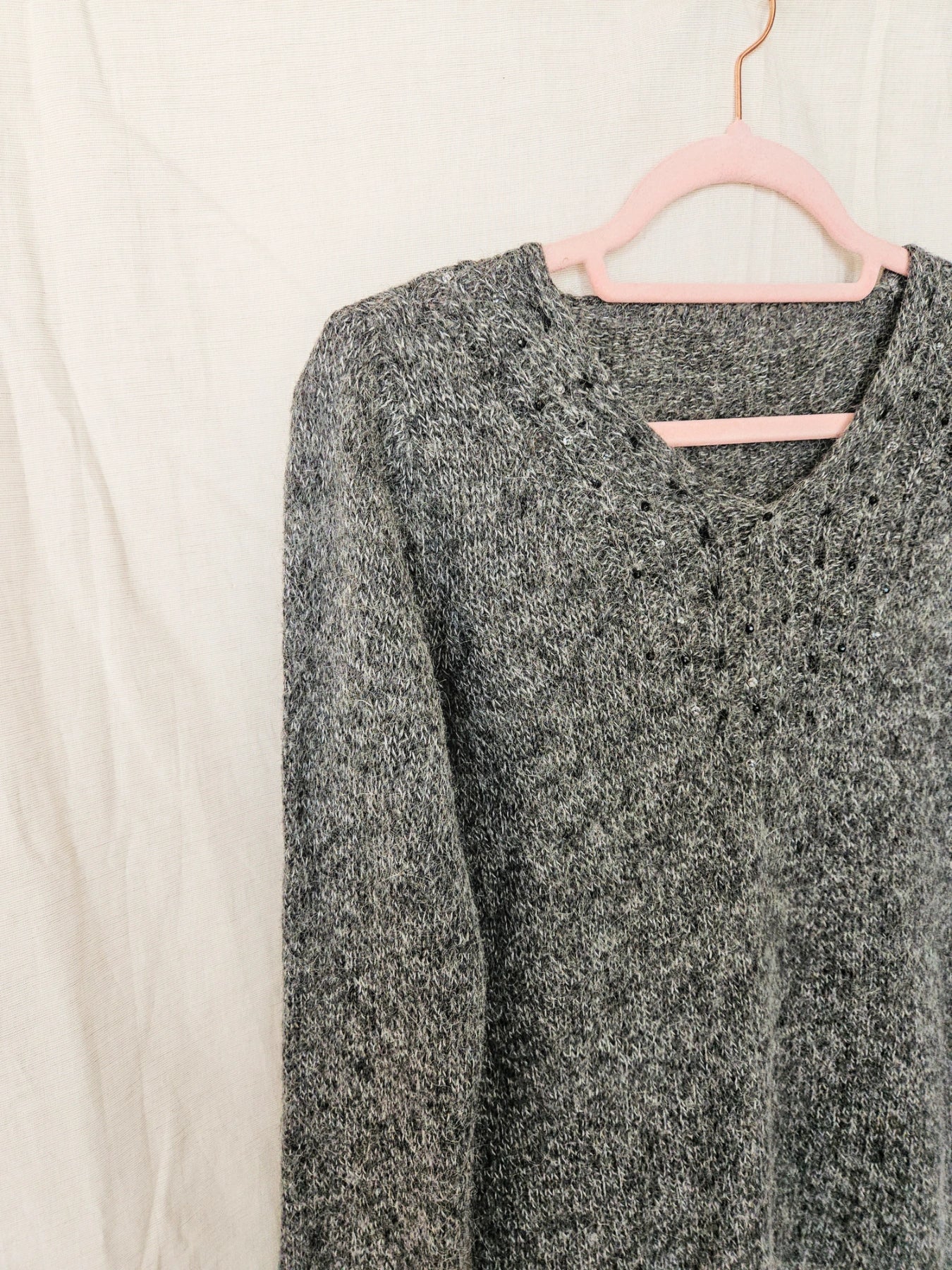 Esmé - V-hals vintage trui, wol & mohair | S