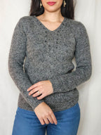 Esmé - V-hals vintage trui, wol & mohair | S