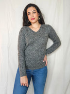 Esmé - V-hals vintage trui, wol & mohair | S