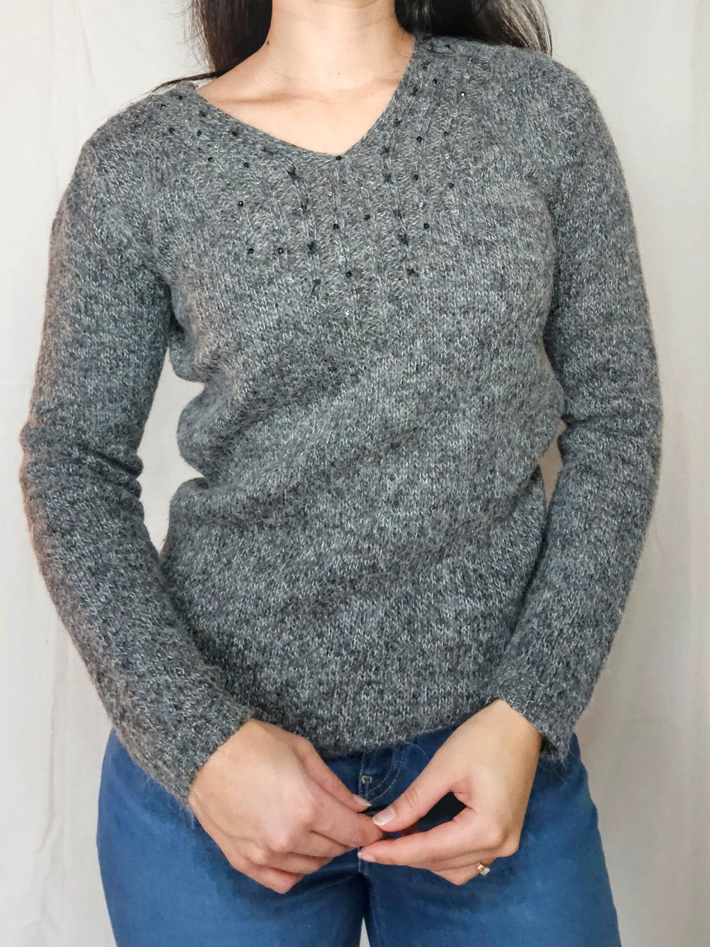 Esmé - V-hals vintage trui, wol & mohair | S