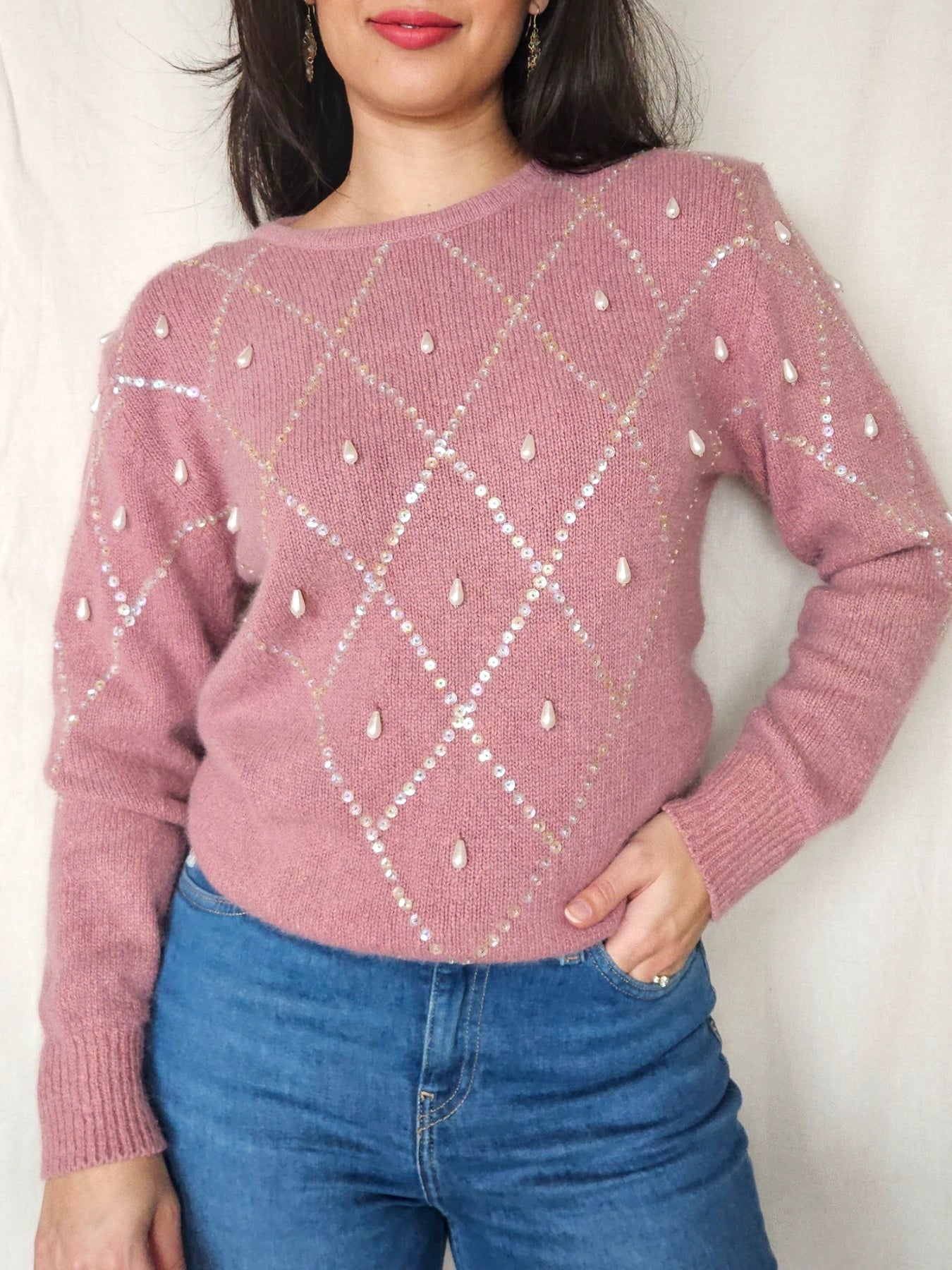 Faye - gebreide vintage trui, zijde & angora | M/L