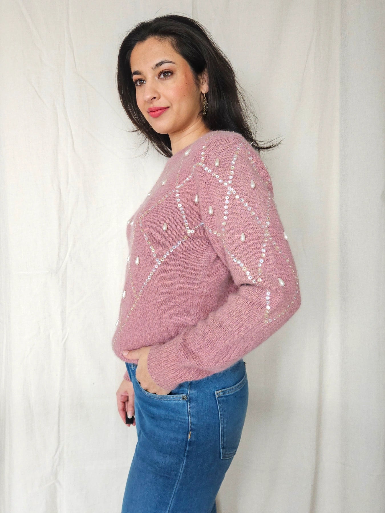 Faye - gebreide vintage trui, zijde & angora | M/L