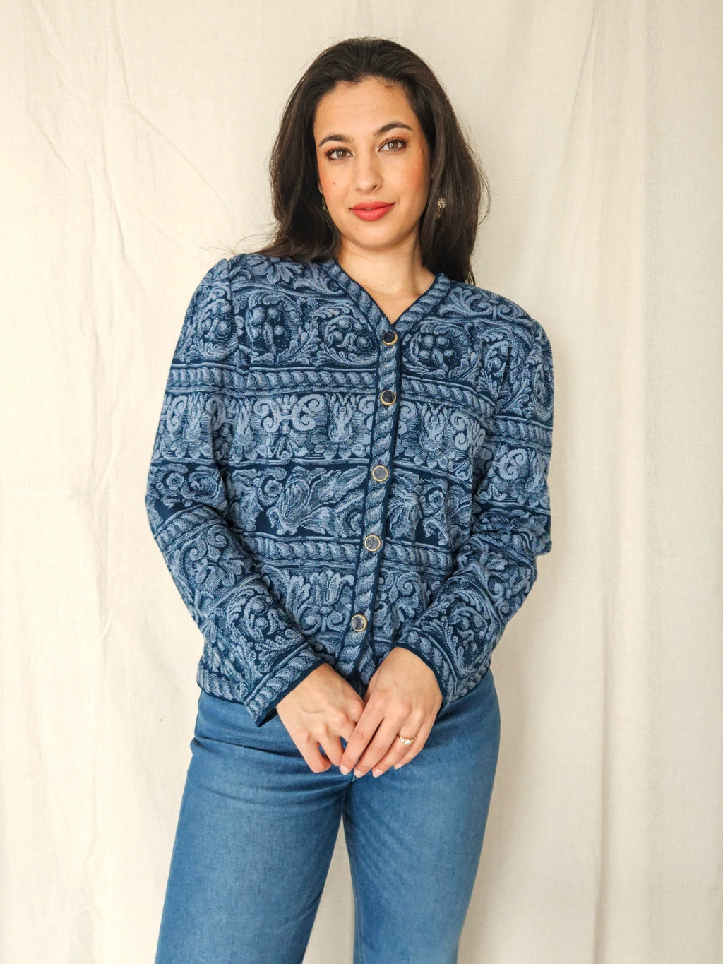 Marit - knitted vintage cardigan, wool blend | M