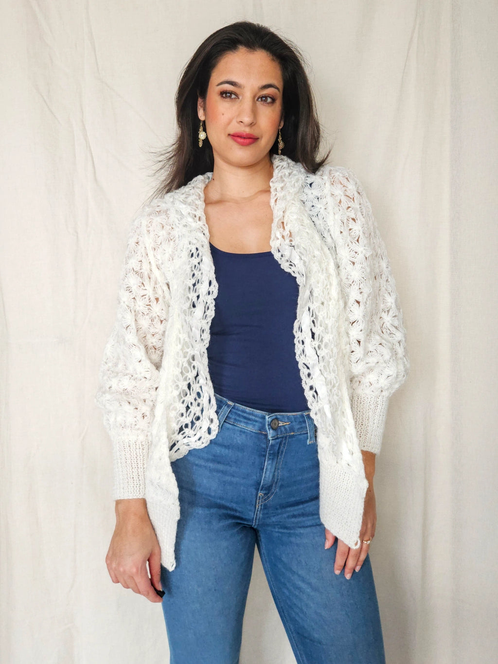 Nina - crocheted vintage cardigan, wool blend | L