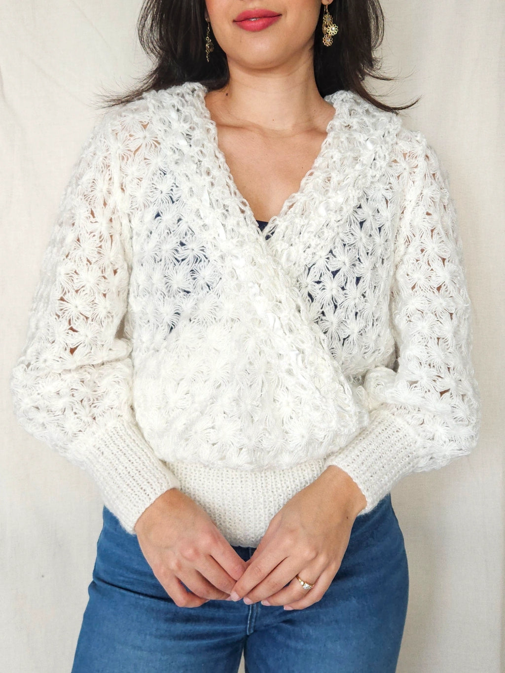 Nina - crocheted vintage cardigan, wool blend | L