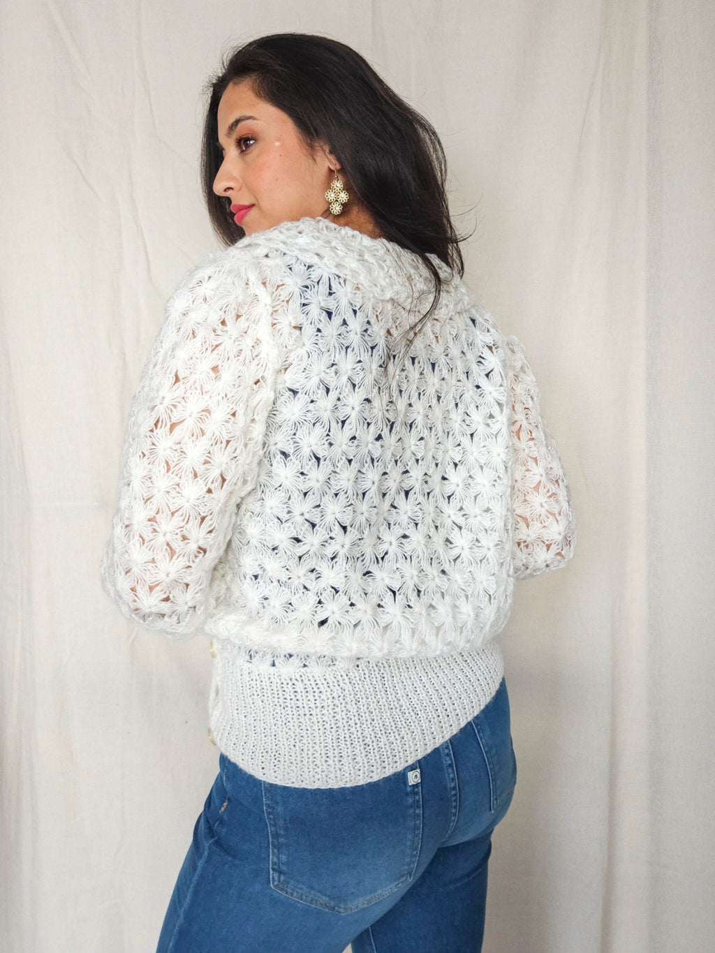 Nina - crocheted vintage cardigan, wool blend | L