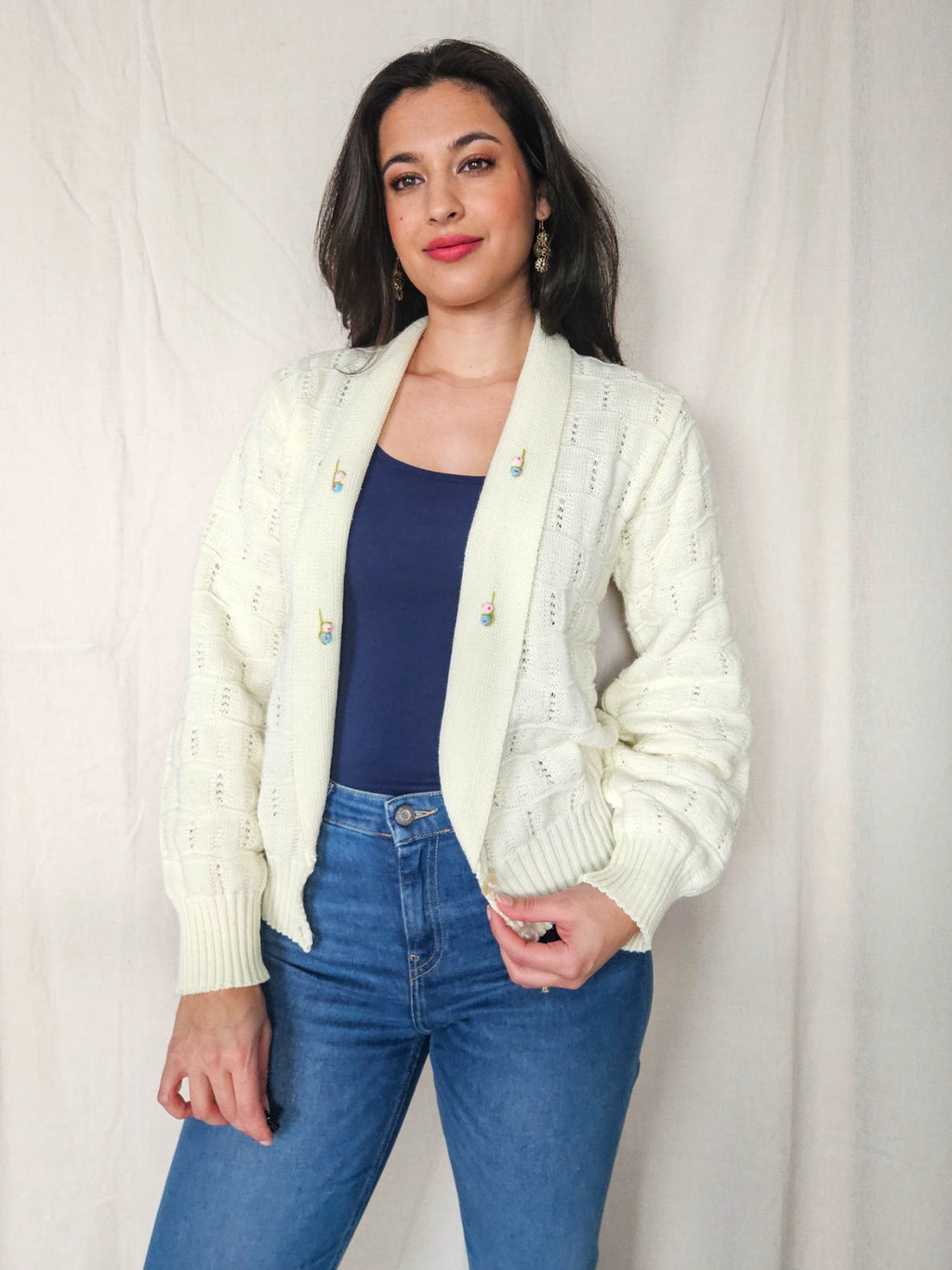 Lotta - knitted vintage cardigan, wool blend | XL