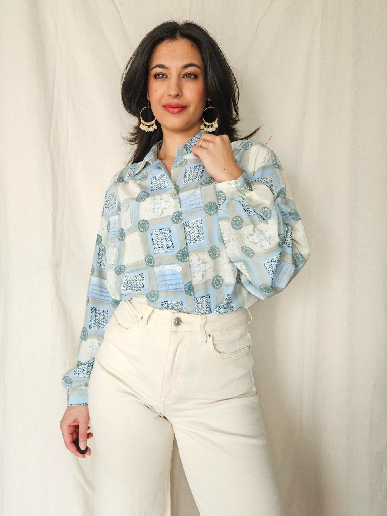 Juna - lichtblauwe vintage blouse | L