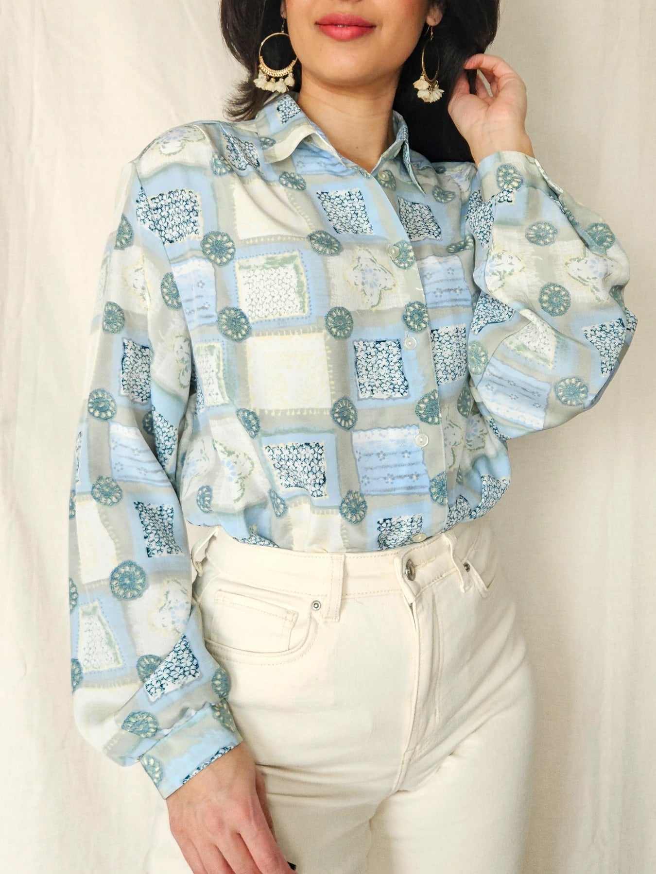 Juna - lichtblauwe vintage blouse | L