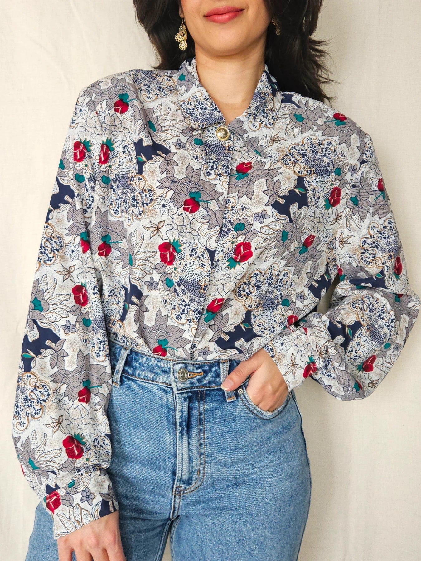 Malou - vintage blouse met rozen | XL