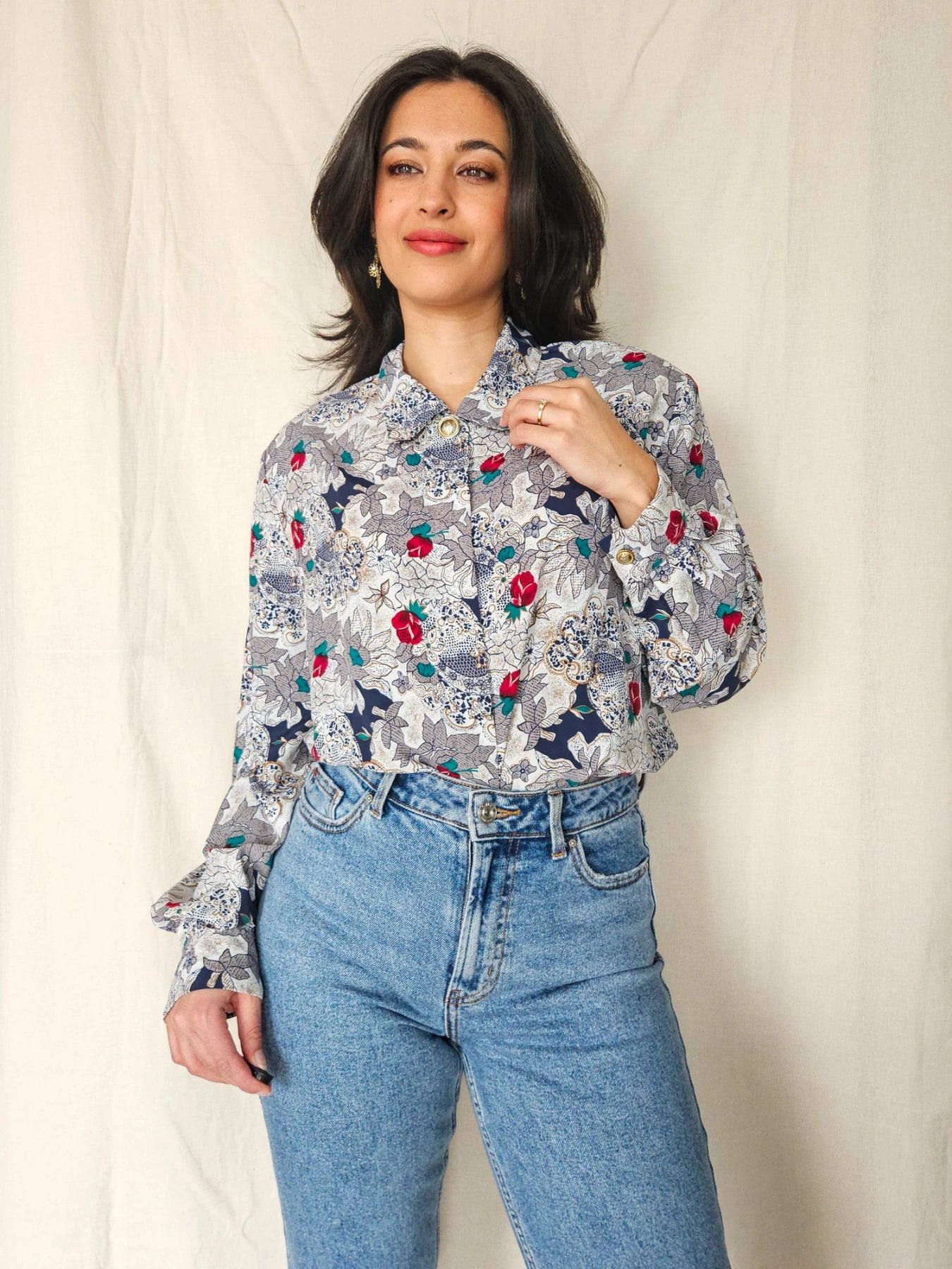 Malou - vintage blouse met rozen | XL