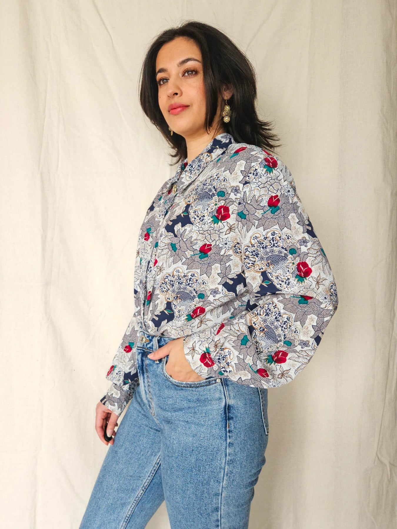 Malou - vintage blouse met rozen | XL