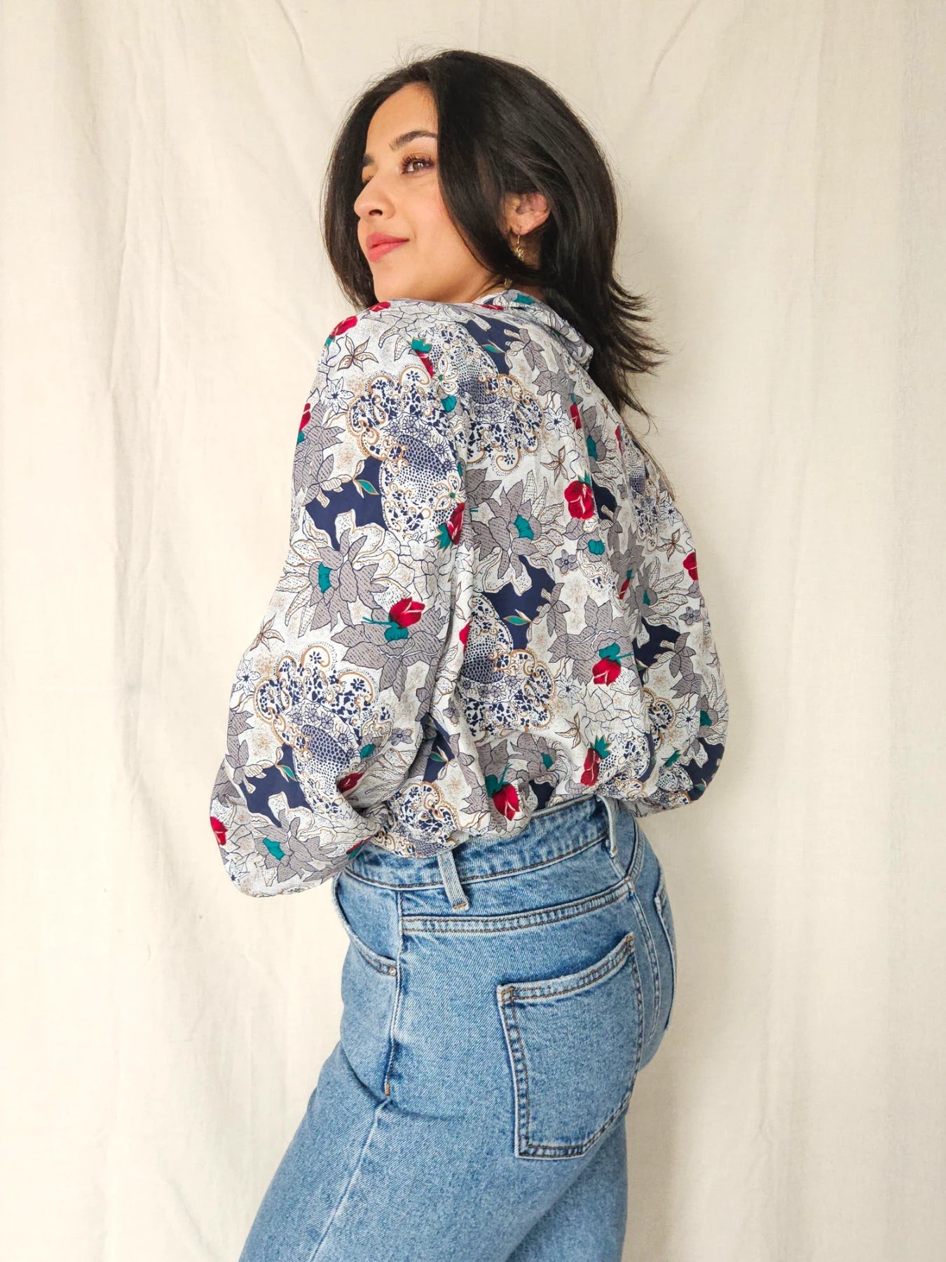 Malou - vintage blouse met rozen | XL