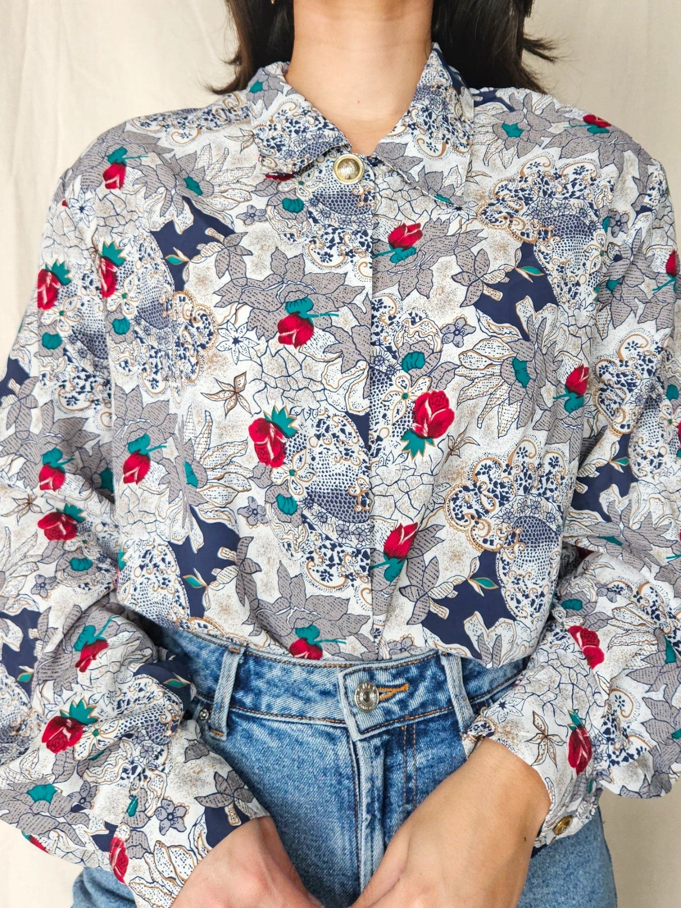 Malou - vintage blouse met rozen | XL