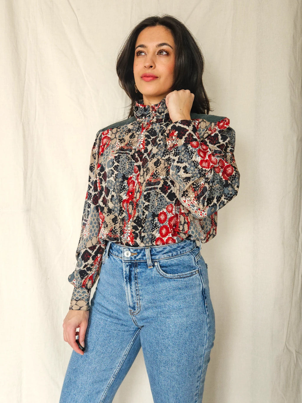 Jordan - vintage blouse met col | XL