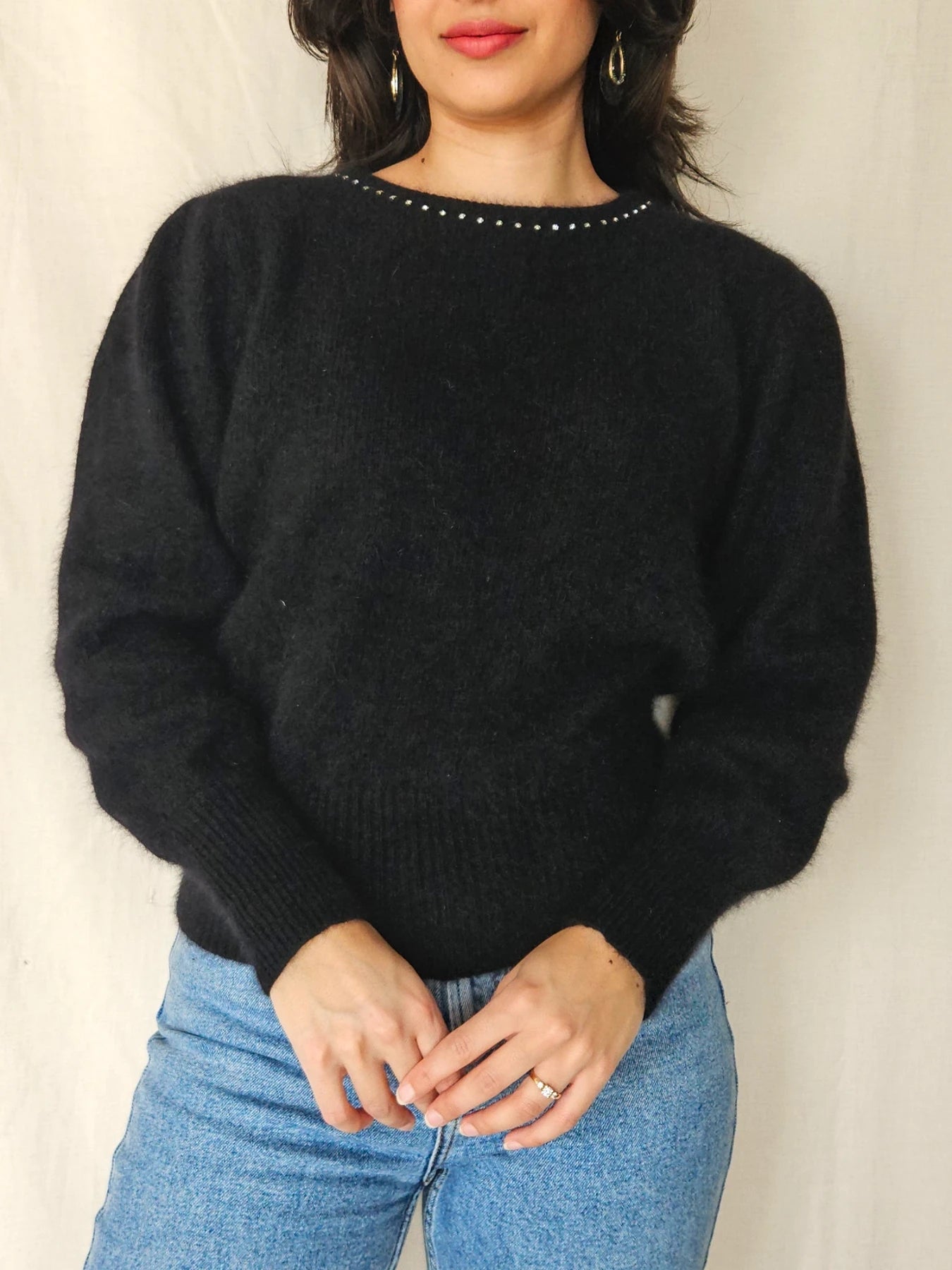 Alma - zwarte vintage trui, angora | M