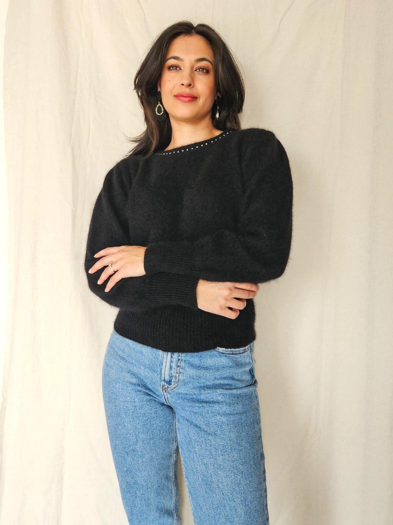 Alma - zwarte vintage trui, angora | M