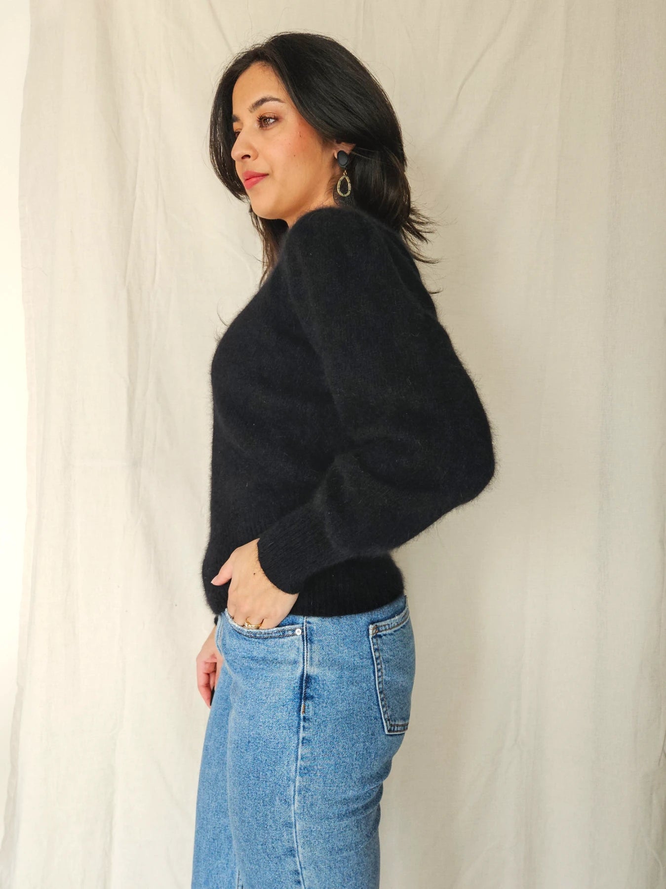 Alma - zwarte vintage trui, angora | M