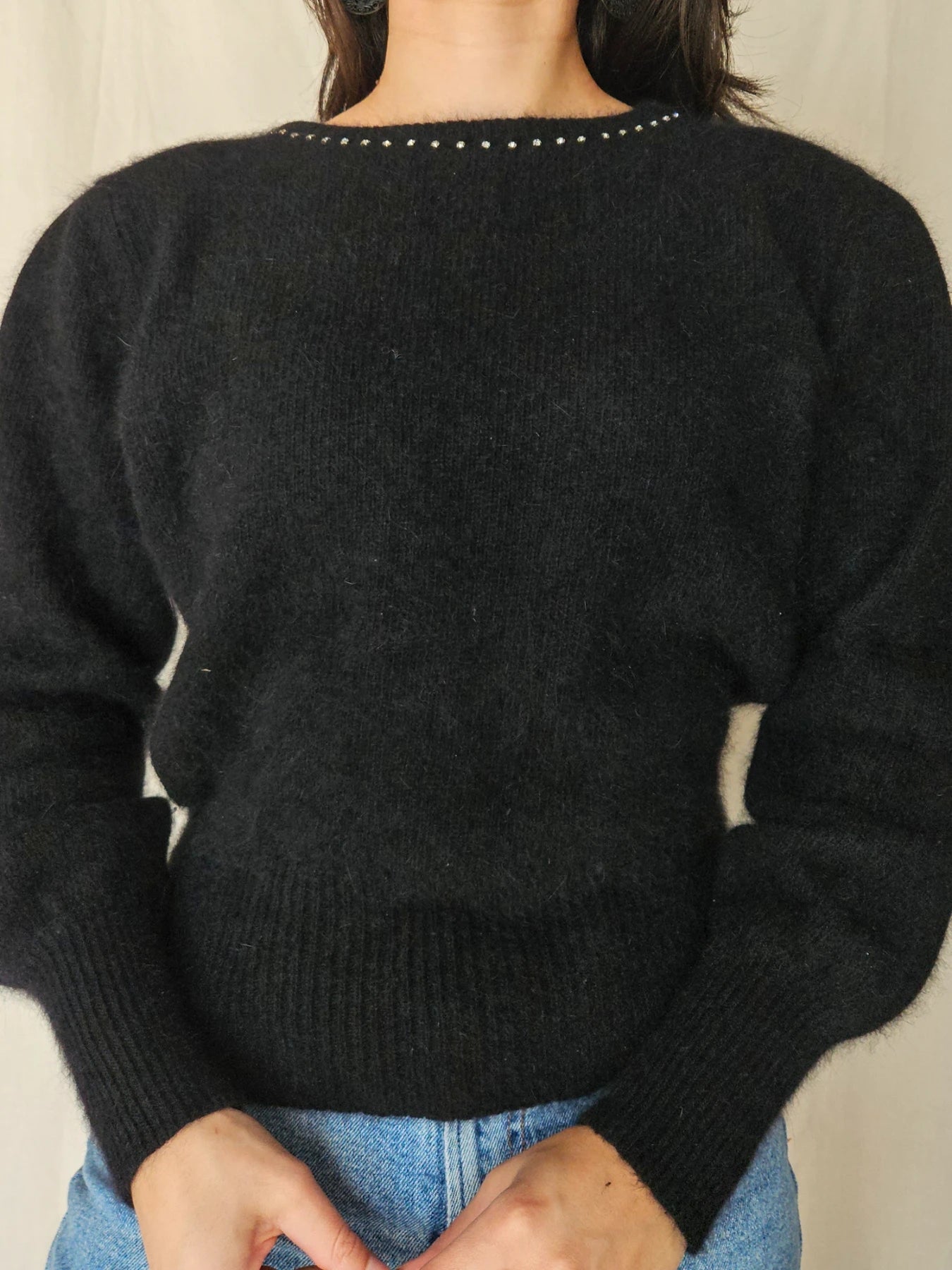 Alma - zwarte vintage trui, angora | M