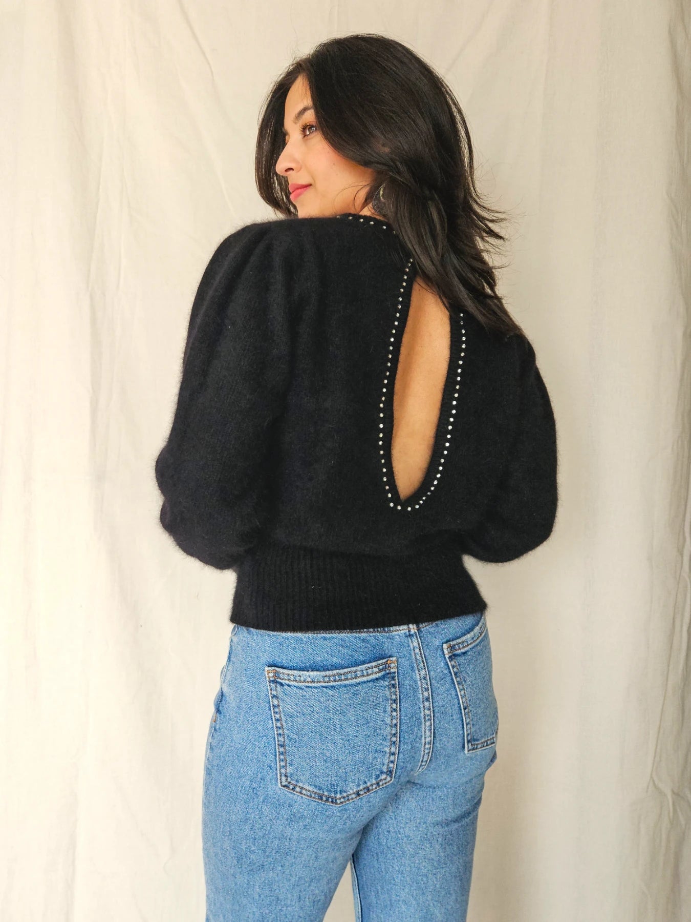 Alma - zwarte vintage trui, angora | M