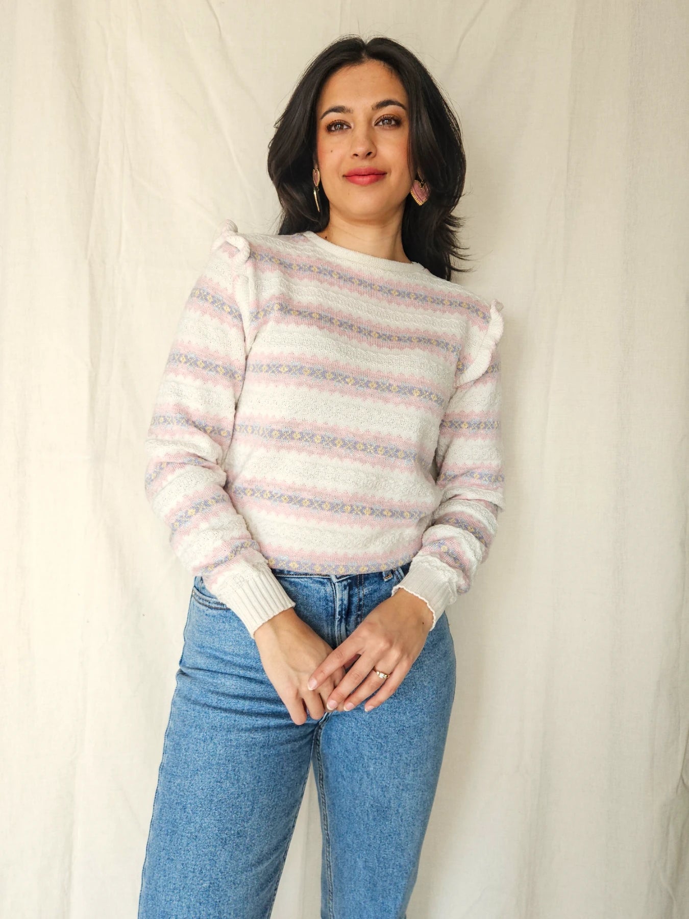 Suze - vintage trui met ruffles | M