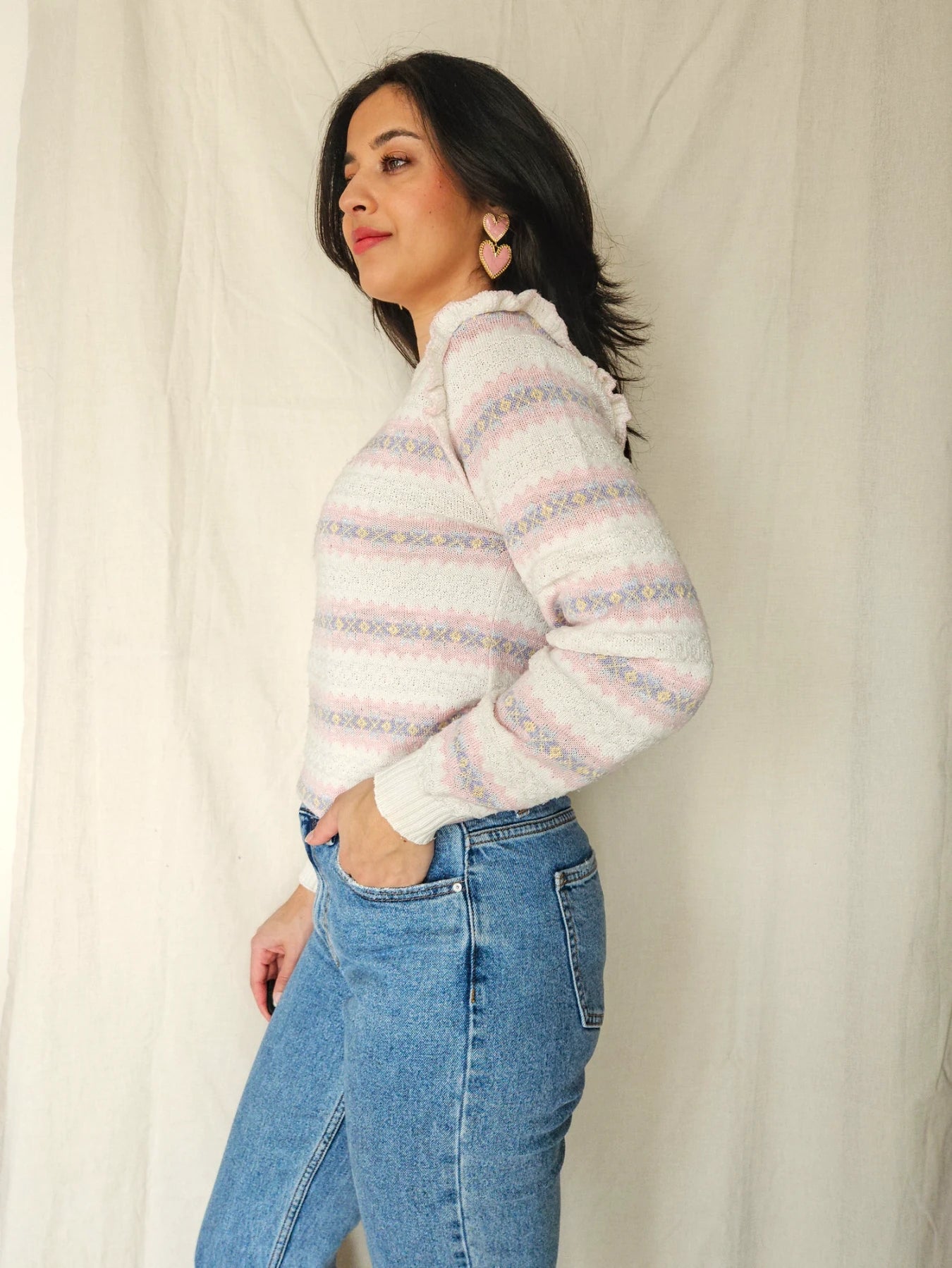 Suze - vintage trui met ruffles | M