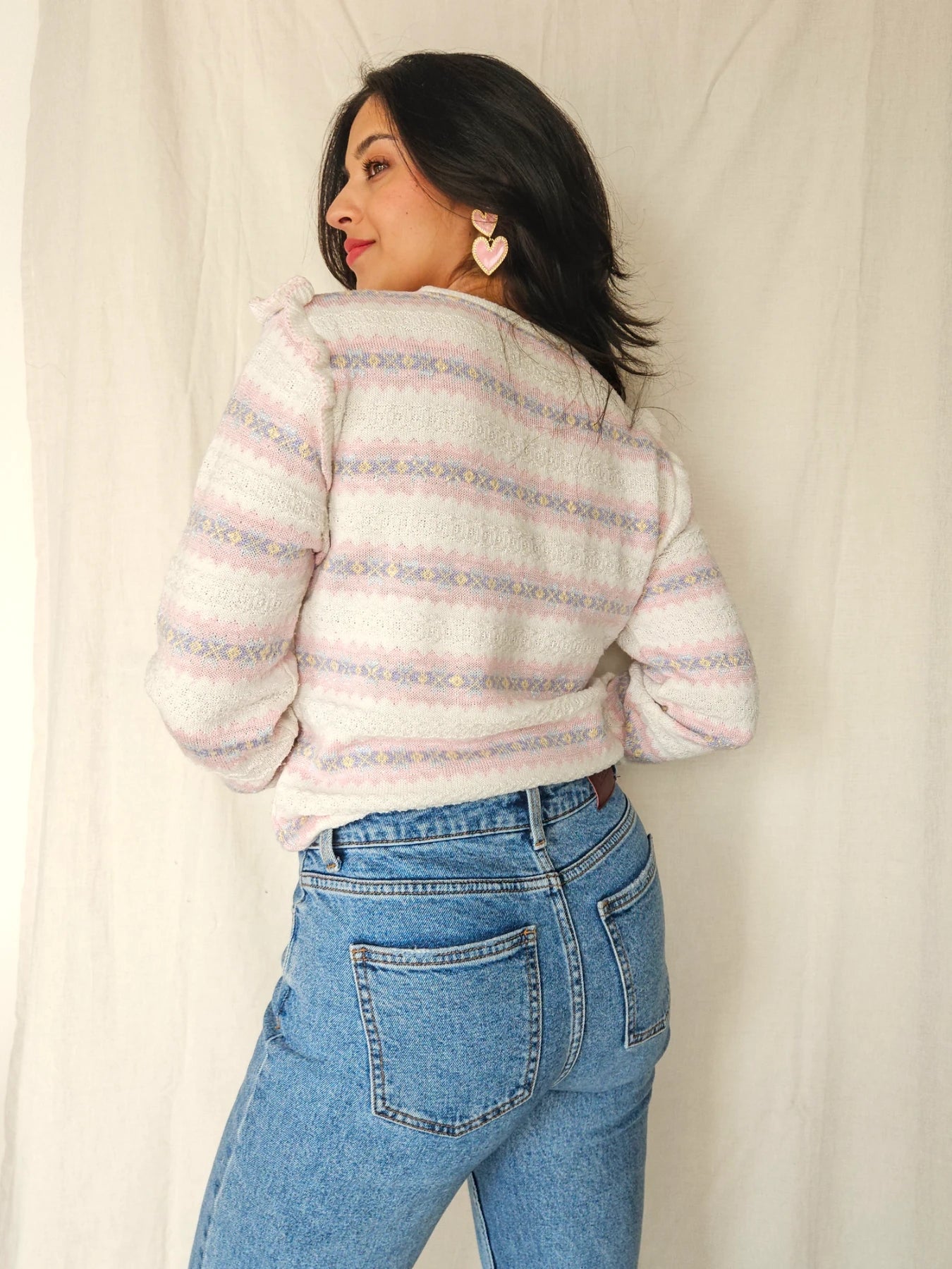 Suze - vintage trui met ruffles | M