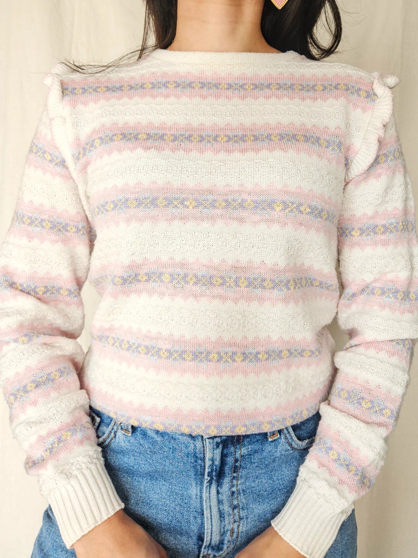 Suze - vintage trui met ruffles | M