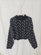 Elske - cropped zwarte vintage trui met col | M
