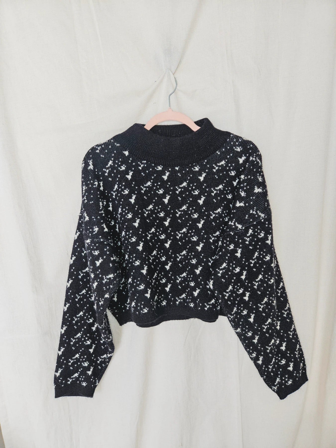 Elske - cropped zwarte vintage trui met col | M