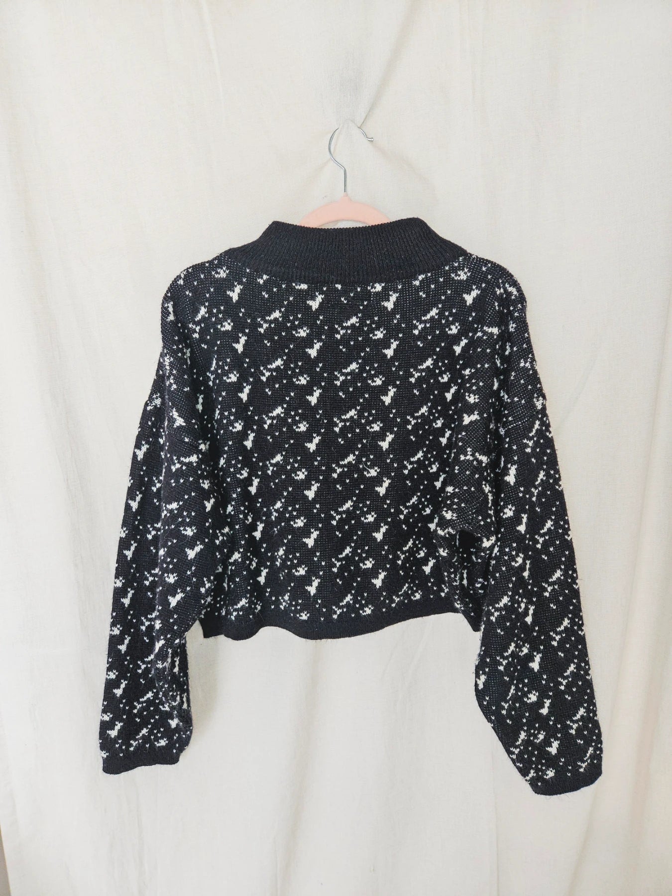 Elske - cropped zwarte vintage trui met col | M