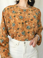 Bo - brown vintage blouse with floral print | S