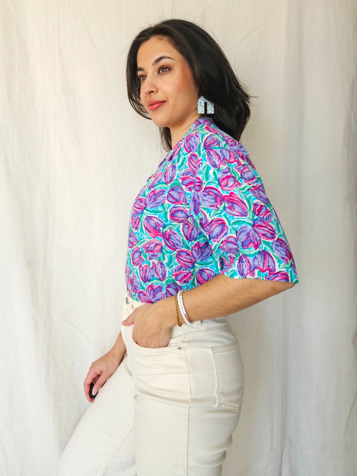 Daphne - vintage short-sleeved blouse, viscose | XXL