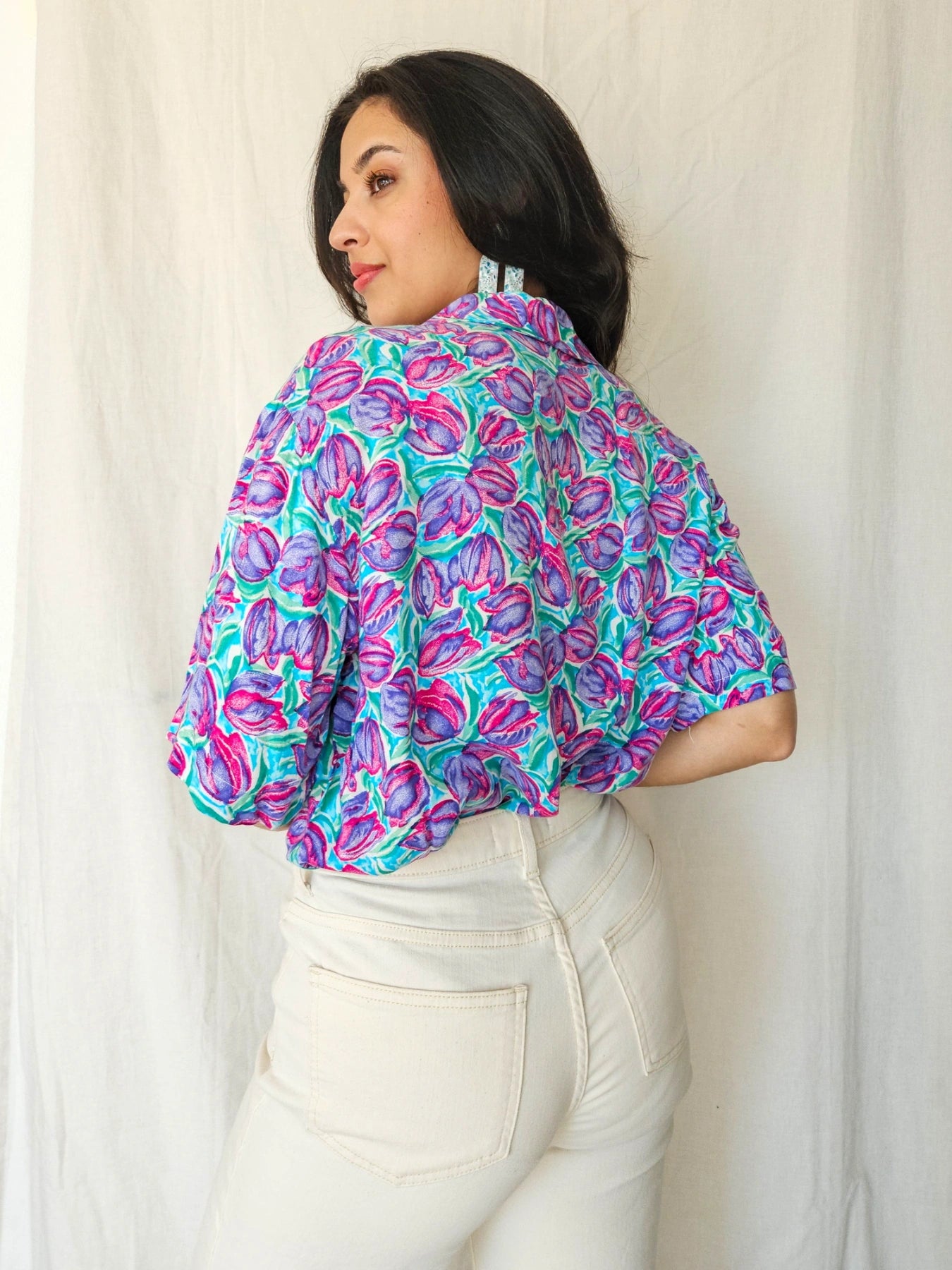 Daphne - vintage short-sleeved blouse, viscose | XXL