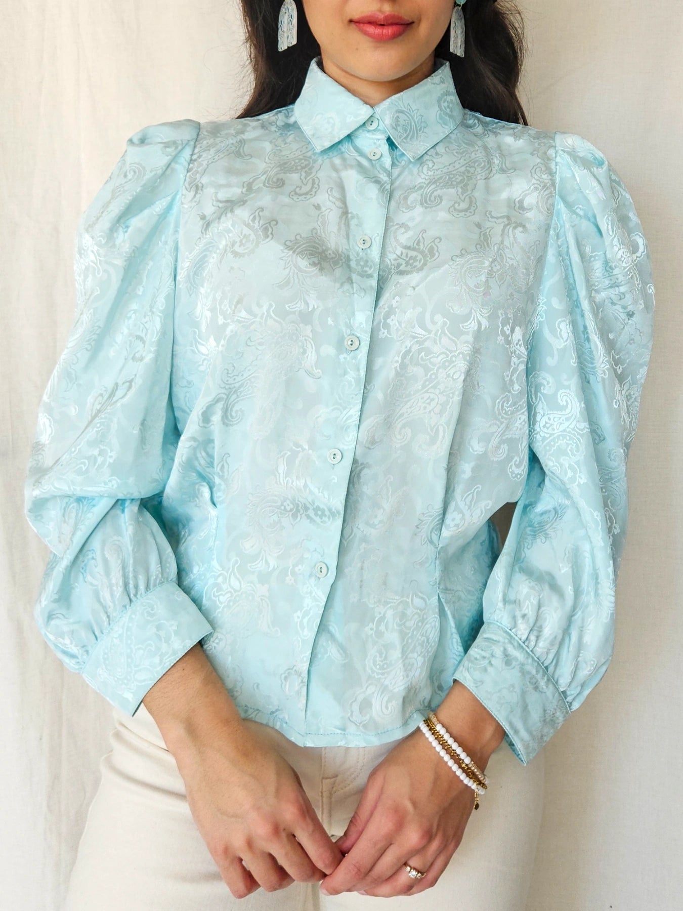 Pearl - light blue vintage blouse | L