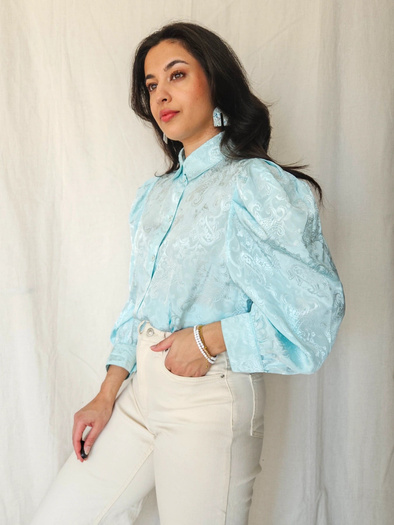 Pearl - light blue vintage blouse | L